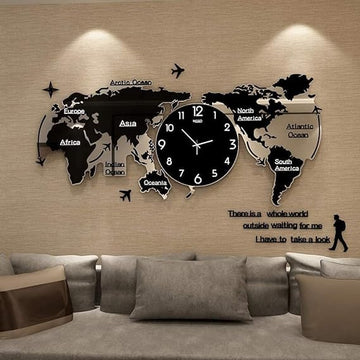 Acrylic World Map Wall Clock Black - Zabcart