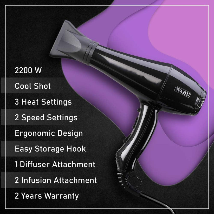 Wahl 5439-024 Super Dry Professional Styling Hair Dryer, Black - Zabcart