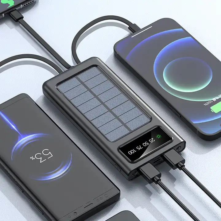 SOLAR POWER BANK 20000 MAH | FAST CHARGING | 4-BUILT IN CABLES - Zabcart