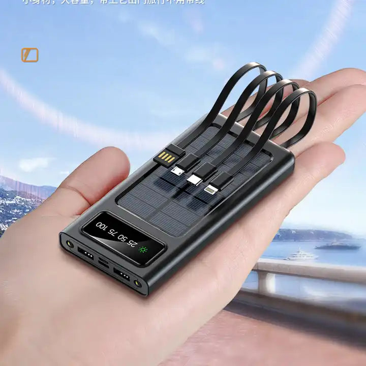 SOLAR POWER BANK 20000 MAH | FAST CHARGING | 4-BUILT IN CABLES - Zabcart
