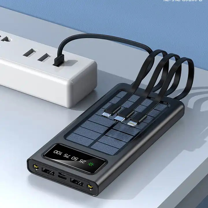 SOLAR POWER BANK 20000 MAH | FAST CHARGING | 4-BUILT IN CABLES - Zabcart