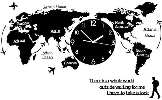 Acrylic World Map Wall Clock Black - Zabcart