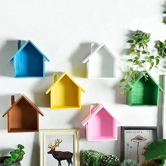 Cabilock Wooden House-Shaped Wall Storage Shelf Display Box - Zabcart