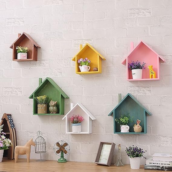 Cabilock Wooden House-Shaped Wall Storage Shelf Display Box - Zabcart