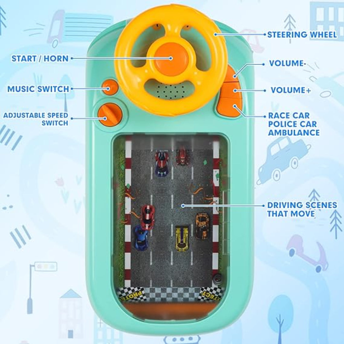 Musical Racing Steering Wheel Toy – Interactive Driving Game for Kids - Zabcart