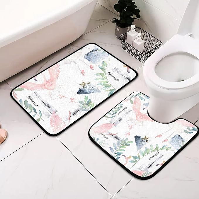 Dancing Flamingo Toilet Mat Set - Zabcart
