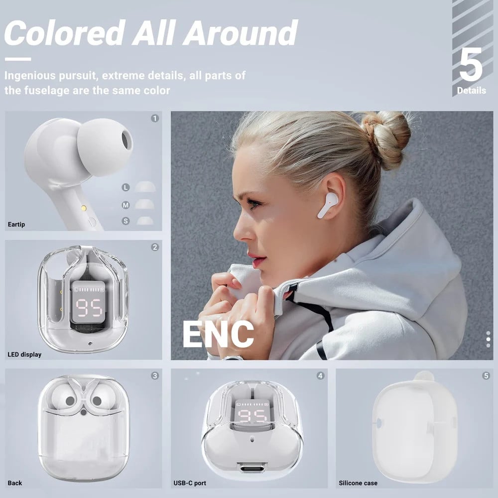 T6 Crystal Wireless Earphones - Zabcart
