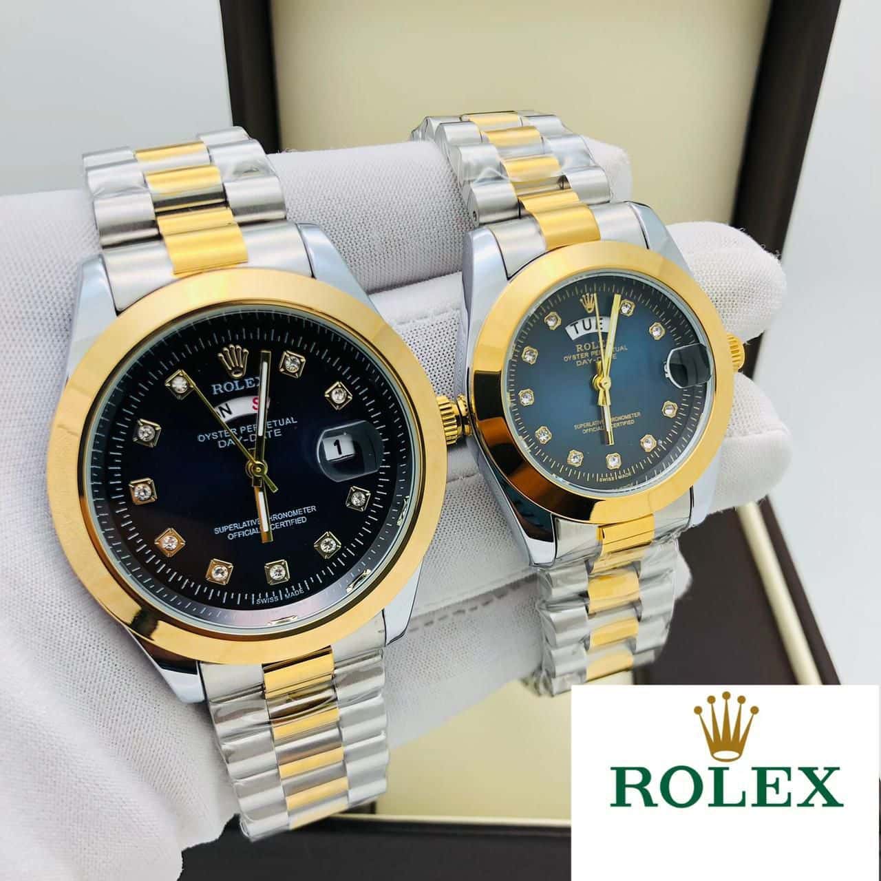 Rolex Stainless Steel Couple Watch With Rolex Box - Zabcart