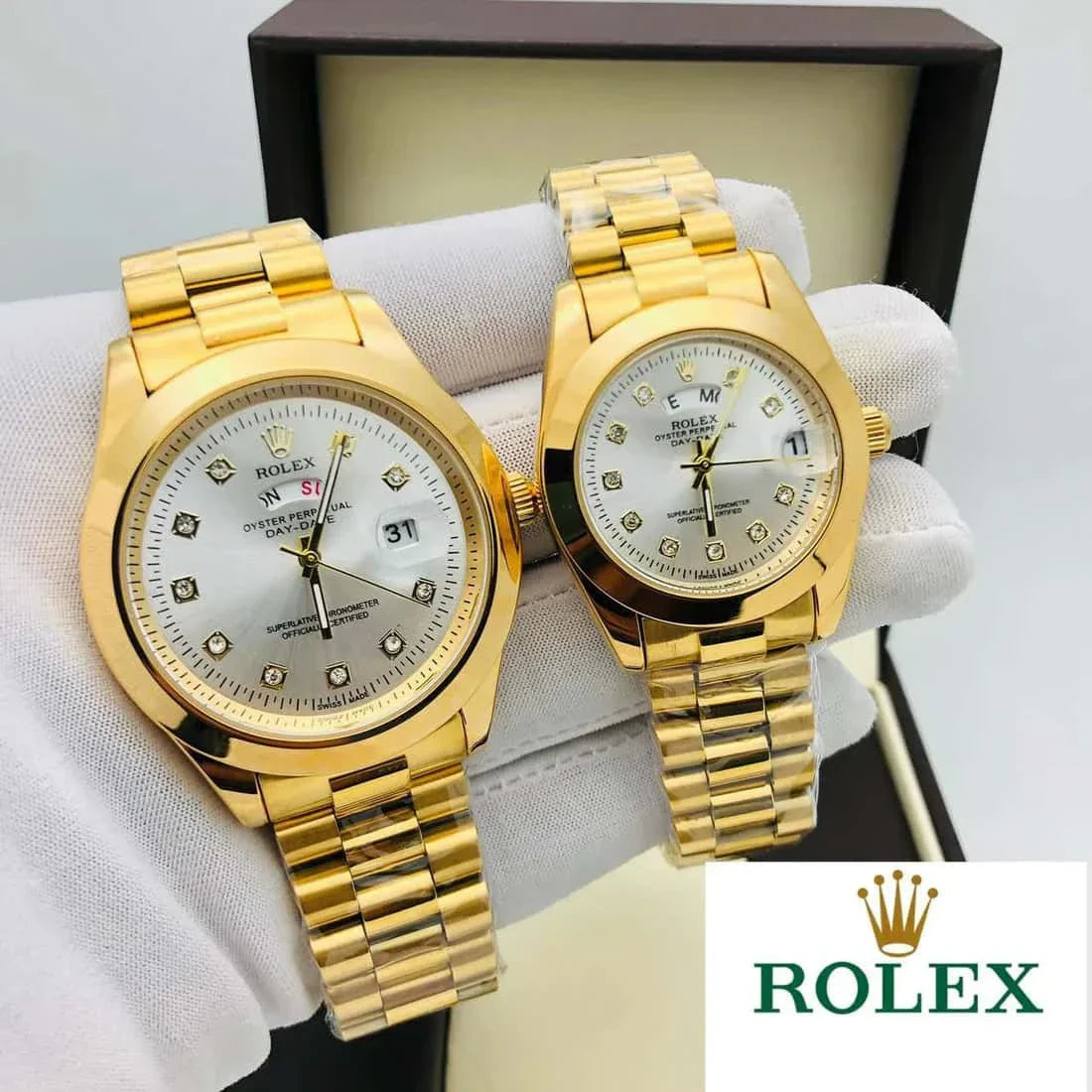 Rolex Stainless Steel Couple Watch With Rolex Box - Zabcart