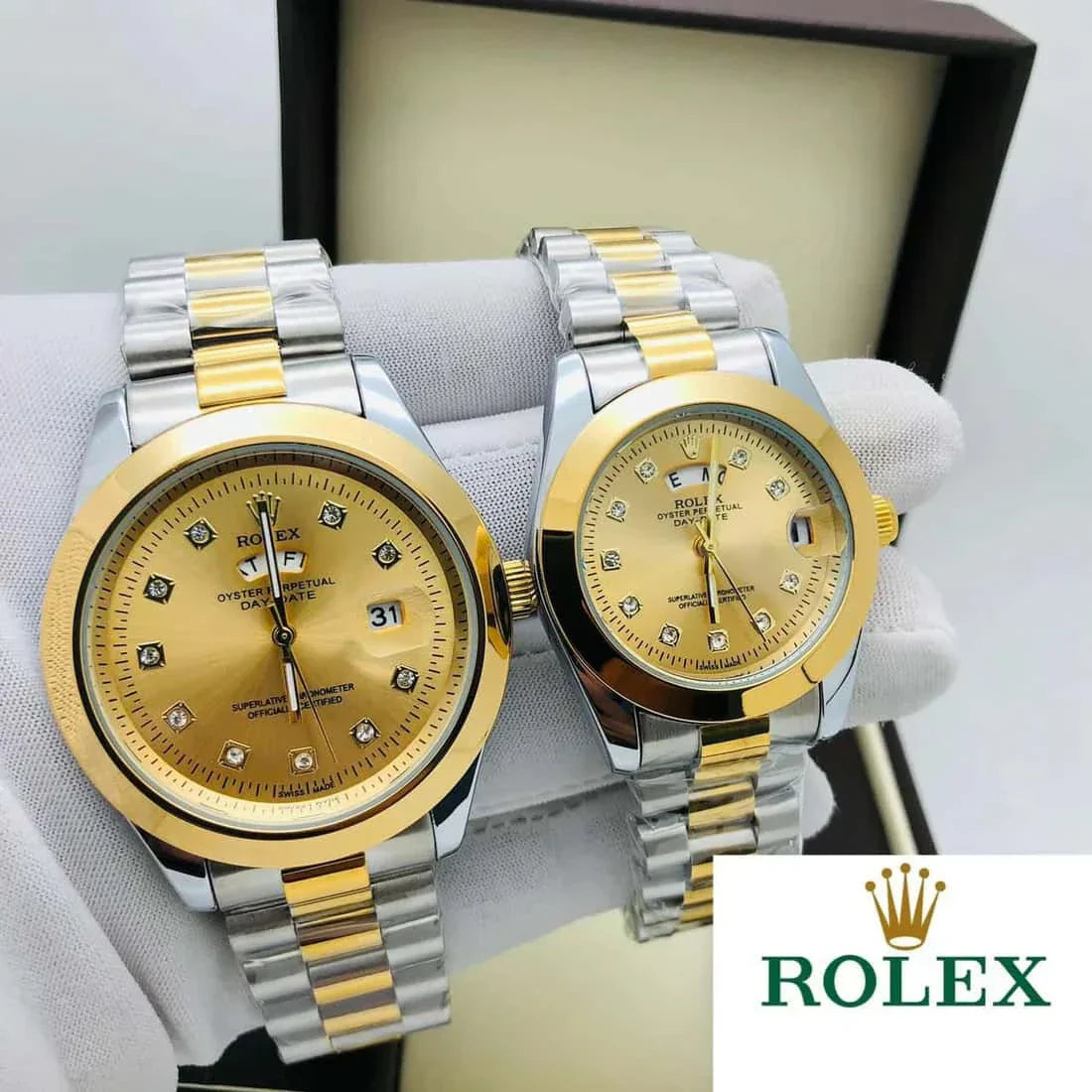 Rolex Stainless Steel Couple Watch With Rolex Box - Zabcart