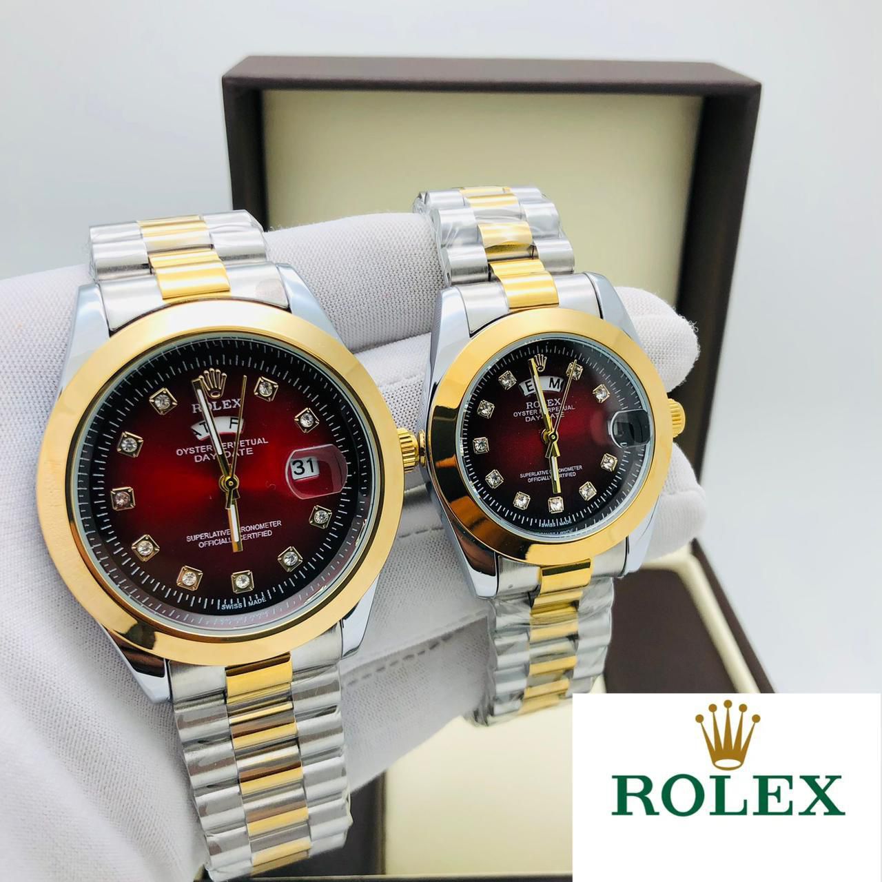 Rolex Stainless Steel Couple Watch With Rolex Box - Zabcart