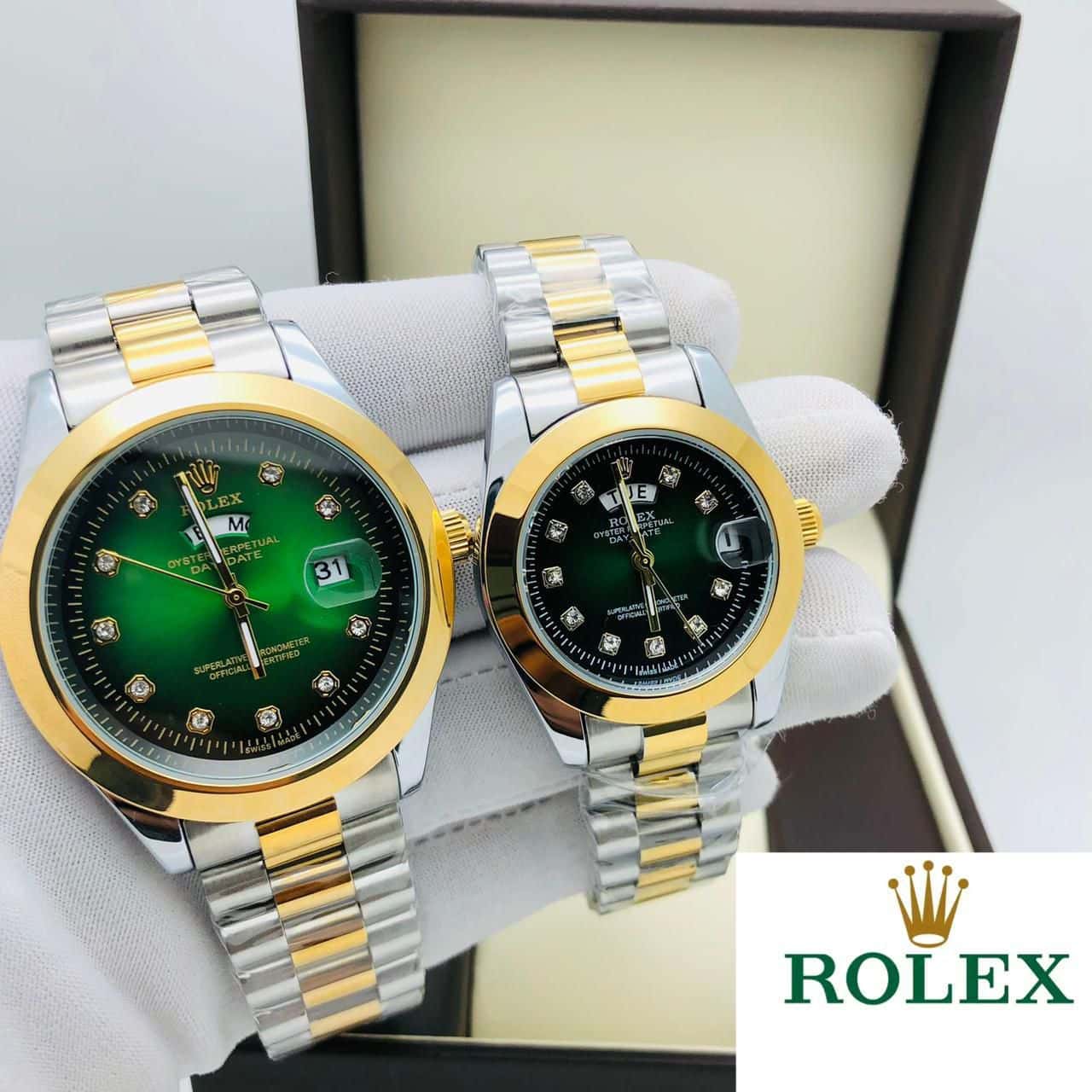 Rolex Stainless Steel Couple Watch With Rolex Box - Zabcart