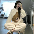 Cartoon Sleepwear Set Long Sleeve Female Flannel Pajamas panda - Zabcart