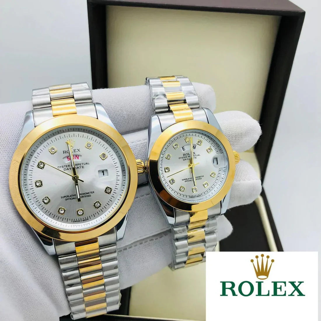 Rolex Stainless Steel Couple Watch With Rolex Box - Zabcart