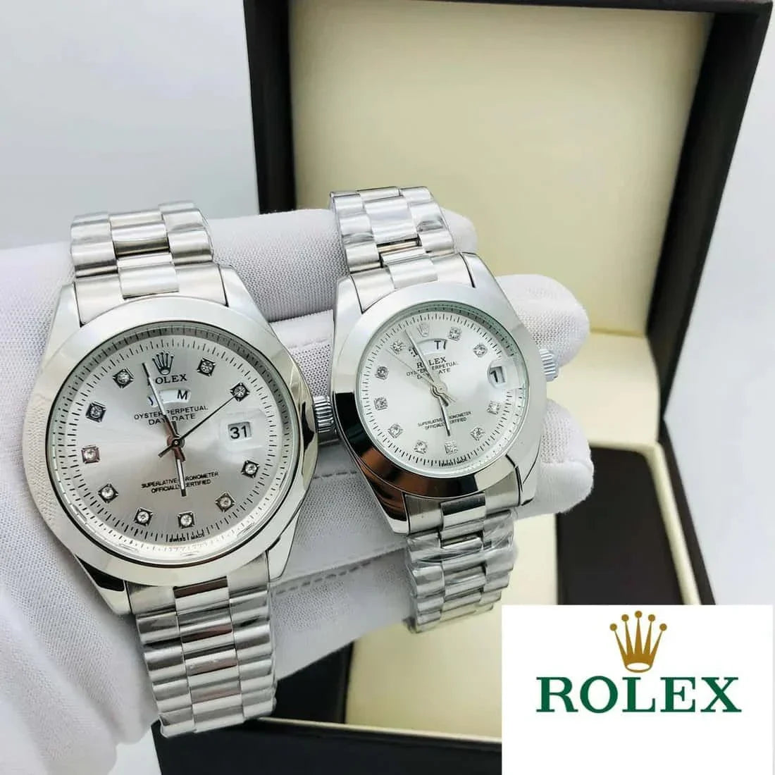 Rolex Stainless Steel Couple Watch With Rolex Box - Zabcart